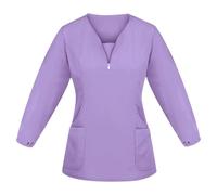 Uniforme Enfermera Top médico de Manga Larga for Mujer, Uniforme Trabajo Invierno y otoño for Enfermeras cirujanos, Blusa Enfermera con Cuello en V(Light Purple,XXXL)