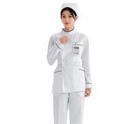 Uniforme Enfermera Uniforme de Enfermera, Conjunto Dividido, Cuello muñeca Blanco, Manga Corta/Larga, Ropa Trabajo for salón Belleza y Hospital, Vestidos médicos(Side Lapel(Long),XXXL(Unisex))