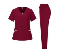 Uniforme Enfermera Uniforme de enfermera farmacia manga corta multicolor, ropa trabajo for médicos hospital, uniformes cirugía oral y dental, conjuntos quirúrgicos(Wine red,M)