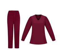 Uniforme quirúrgico de manga larga con cuello en V y pantalones for el cuidado mascotas enfermería Aplicación De Salón De Belleza(Wine red,XXL)