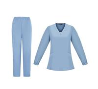 Uniforme quirúrgico de manga larga con cuello en V y pantalones for el cuidado mascotas enfermería Aplicación De Salón De Belleza(Light blue,XXL)