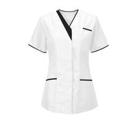 Uniforme Sanitario Mujer Ropa de Trabajo Mujer Cuello V Trabajo Médico Clásico Ropa Trabajo de Manga Corta con Bolsillos Casacas Medico Top Blanco Camiseta Uniforme Enfermera