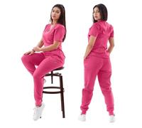 Uniforme Sanitario Mujer Traje de jogging multicolor for enfermera, conjunto ropa clínica, uniformes médico for enfermería, camisetas manga corta con cuello en V, pantalones bolsillo(Rose Red,M)