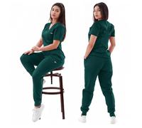 Uniforme Sanitario Mujer Traje de jogging multicolor for enfermera, conjunto ropa clínica, uniformes médico for enfermería, camisetas manga corta con cuello en V, pantalones bolsillo(Dark Green,M)