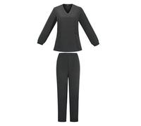 Uniforme Sanitario Uniforme Quirúrgico For Mujer, Otoño Invierno, Color Sólido, Cuello En V, Manga Larga, Blusa De Enfermera, Ropa De Trabajo(Black,S)