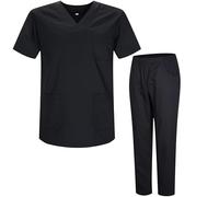 Uniforme Sanitario Unisex Pijama Médico Conjunto Ropa Trabajo Enfermera Limpieza Estética Casaca Y Pantalón Cintura Bolsillos Lavable Comodo Auxiliar De Enfermería - Serie 817&8312 (Negro, XXXXL)