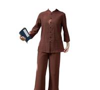 Uniformes de artes marciales tradicionales, Conjuntos de traje de lino Kung Fu Tai Chi for mujer, multicolor, varios tamaños(Brown,3XL)