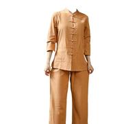 Uniformes de artes marciales tradicionales, Conjuntos de traje de lino Kung Fu Tai Chi for mujer, multicolor, varios tamaños(Yellow,5XL)