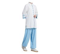 Uniformes de artes marciales tradicionales, Uniforme de Tai-Chi Kung Fu for mujer, algodón, lino, blanco, azul y blanco, rosa, tallas XS a XXL(White Blue,L)