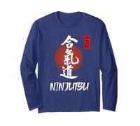 Uniformes de Ninjutsu, Trajes de Ninjutsu, caligrafía clásica Manga Larga, Unisex para Adultos, Azul Marino, S