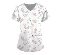 Uniformes médicos for Mujer, con Estampado de Conejo, Top de enfermería, Cuello en V, Manga Corta, for clínica(Color9,5XL)