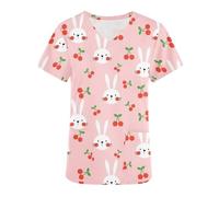 Uniformes médicos for Mujer, con Estampado de Conejo, Top enfermería, Cuello en V, Manga Corta, for clínica para Enfermera(Color4,L)