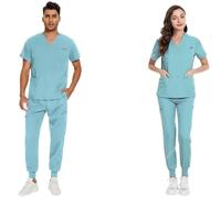 Uniformes para el Personal de enfermería Uniforme médico de Manga Corta y Pantalones for Mujer, Uniforme enfermería, Tienda Mascotas(Silver,M)