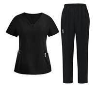 Uniformes quirúrgicos para mujer, conjunto de dos piezas de color sólido, ropa de descanso, ropa de trabajo, túnicas de belleza, chándales para mujer, uniforme de enfermera, Negro, S