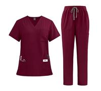 Uniformes Sanitarios Mujer Conjuntos de uniforme médico for mujer, camisetas de hospital, pantalones, accesorios de enfermera, clínica dental, salón de belleza, ropa de trabajo, traje.(Wine red,M)