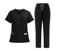 Uniformes Sanitarios Mujer Conjuntos de uniforme médico for mujer, camisetas de hospital, pantalones, accesorios de enfermera, clínica dental, salón de belleza, ropa de trabajo, traje.(Black,M)