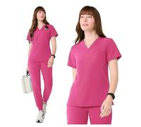 Uniformes Sanitarios Mujer Uniforme médico de Dos Piezas, Antiarrugas, Tejido elástico, Conjunto de enfermería(Red,M)