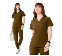 Uniformes Sanitarios Mujer Uniforme médico de Dos Piezas, Antiarrugas, Tejido elástico, Conjunto de enfermería(Brown,M)
