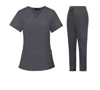 Uniformes Sanitarios Mujer Uniformes de médico Hospital Manga Corta, Uniformes SPA, Trajes clínica Dental, Accesorios for Cuidado Mascotas, for Enfermeras veterinarias(Grey,XXL)