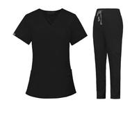 Uniformes Sanitarios Mujer Uniformes de médico Hospital Manga Corta, Uniformes SPA, Trajes clínica Dental, Accesorios for Cuidado Mascotas, for Enfermeras veterinarias(Black,XXL)
