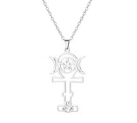 unift Collar con cruz Ankh de la diosa de la triple luna para mujer y hombre Collar con colgante de acero inoxidable de la diosa de la triple luna Joyería pagana wiccana Amuleto Regalos (plata)