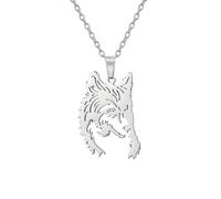 UNIFT Collar de cabeza de lobo para mujeres y hombres, acero inoxidable, estilo abstracto, nórdico, vikingo, cabeza de lobo vikingo, collar con colgante de cabeza de lobo para regalo, talla única,
