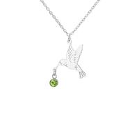 UNIFT Collar de colibrí para mujer, colgante de pájaro delicado de acero inoxidable con cristal verde inspirado en la naturaleza, regalo de cumpleaños y Navidad para tu ser querido, Adjustable, Acero