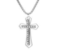 UNIFT Collar de cruz para mujeres y hombres, acero inoxidable, delicado símbolo de fe, cruz con colgante de diamante, joyería religiosa cristiana, talla única, Acero inoxidable, No es una piedra