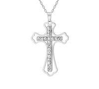 UNIFT Collar de cruz para mujeres y hombres, acero inoxidable, delicado símbolo de fe, cruz con colgante de diamante, joyería religiosa cristiana, talla única, Acero inoxidable, No es una piedra