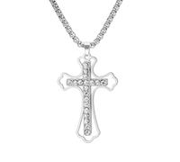 UNIFT Collar de cruz para mujeres y hombres, acero inoxidable, delicado símbolo de fe, cruz con colgante de diamante, joyería religiosa cristiana, talla única, Acero inoxidable, No es una piedra