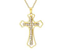 UNIFT Collar de cruz para mujeres y hombres, acero inoxidable, delicado símbolo de fe, cruz con colgante de diamante, joyería religiosa cristiana, talla única, Acero inoxidable, No es una piedra