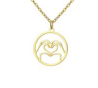 UNIFT Collar de gesto de mano genial para mujeres y hombres, collar de lenguaje de señas de acero inoxidable con corazón/I Love You/OK/Thumbs Up Edgy Bold Punk Rock Jewelry Gifts, talla única, Acero