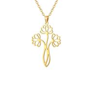 UNIFT Collar de loto para mujer, de acero inoxidable, elegante, elegante, con símbolo de yoga, tres flores de loto, collar con colgante de hinduismo, talla única, Acero inoxidable, No es una piedra