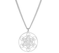 unift Cubo de Metatrón Collar Colgante Para Hombres Mujeres Acero Inoxidable Estilo Geométrico Hueco Sellos de Arcángel Collar Espiritual Curación Talismán Joyería (plata 2)