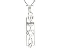 UNIFT Hanukkah Menorah - Collar de acero inoxidable con colgante de estrella de David para mujer, sello mesiánico, mezuzá, estrella judía, candelabro, collares con colgante de fe religiosa, regalos,