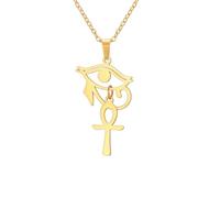 unift Ojo de Horus Ankh Cruz Collar para Mujeres Hombres Acero inoxidable Antiguo Egipcio Ojo de Horus con el signo de la vida egipcia Ankh Cruz | Doble Ala Colgante Collar Amuleto Joyería (Oro)