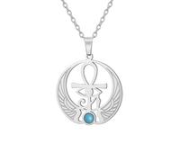 unift Ojo de Horus Ankh Cruz Collar para Mujeres Hombres Acero inoxidable Antiguo Egipcio Ojo de Horus con el signo de la vida egipcia Ankh Cruz | Doble Ala Colgante Collar Amuleto Joyería (Plata 2)