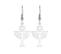 UNIFT Pendientes religiosos judíos de estrella de David para mujeres y niñas, acero inoxidable, elegante, retro, israel, candelabro de estrella de David, joyería de Hanukkah, Acero inoxidable, plata