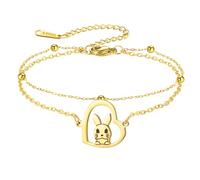 UNIFT Pulsera de conejo ajustable de acero inoxidable con dije de corazón para madre, esposa, hija, familia, animales, joyería de regalo, adjustable, Acero inoxidable, No es una piedra preciosa