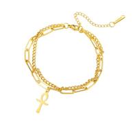 unift Pulsera de cruz Ankh para mujeres Chica Acero inoxidable Llave egipcia de la vida Pulsera de cruz Tobillo Moda Charm Ankh Cruz Amuleto Joyería, Talla única, Acero inoxidable, No es una piedra