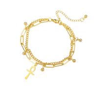 unift Pulsera de cruz Ankh para mujeres Chica Acero inoxidable Llave egipcia de la vida Pulsera de cruz Tobillo Moda Charm Ankh Cruz Amuleto Joyería, Talla única, Acero inoxidable, No es una piedra
