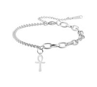 unift Pulsera de cruz Ankh para mujeres Chica Acero inoxidable Llave egipcia de la vida Pulsera de cruz Tobillo Moda Charm Ankh Cruz Amuleto Joyería, Talla única, Acero inoxidable, No es una piedra