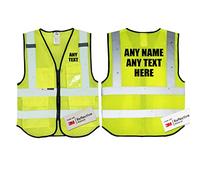 UNIGIFT Salzmann 3M - Chaleco de seguridad de alta visibilidad, personalizable, color amarillo, transpirable, con bolsillo para identificación de teléfono, cinta reflectante 3M, Texto de un solo