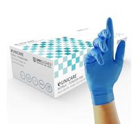 UNIGLOVES Guantes desechables de nitrilo Unicare para exploración - Guantes médicos multiuso sin polvo - Caja de 100 guantes, color azul, talla extra pequeña (GS0031)