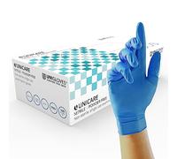 Unigloves Unicare Guantes Desechables de Nitrilo Para Examen - Guantes Médicos Multiuso, Sin polvo - Caja de 100 Guantes, Azul, Talla Mediana (GS0033)