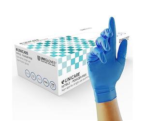 UNIGLOVES Unicare GS0033 Guantes de nitrilo desechables multiusos sin polvo, caja de 100 guantes, azul, Talla Mediana (GS0033)