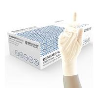 UNIGLOVES Unicare GU0073-A - Guantes desechables de vinilo elástico de alta calidad, sin polvo, sin látex, pesados, caja de 100 guantes, naturales, tamaño mediano