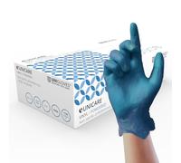 UNIGLOVES Unicare Guantes de Vinilo Azules de un Solo Uso - Guantes Desechables Multiuso, Ligeramente empolvados, sin látex - Caja de 100 Guantes, Azules, pequeños (GS0092)