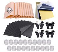 Unihuby 85pcs Kit de Piel Sintética para Tatuaje, 10 Piel Sintética Tatuajes 10 Stencil Tattoo Papel 10 Baberos Dentales 50 Tazas de Tinta de Tatuajes 5 pares de Guantes