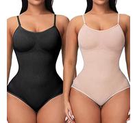 UniikStuff Paquete de 2 mamelucos para mujer, sin costuras, con control de abdomen, tanga, moldeador, sin mangas, moldeador de cuerpo, (negro + beige), talla L, (negro+beige) brief, L